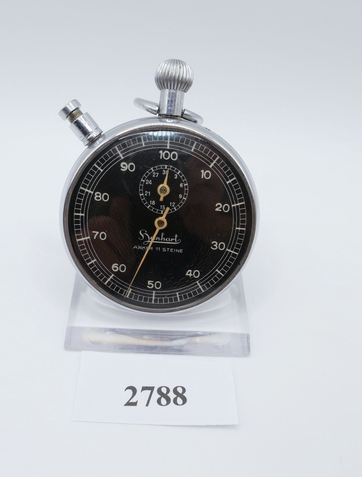 Hanhart Stoppuhr Anker 11 Steine Mechanisch 51,5mm Vintage schwarz ZB selten