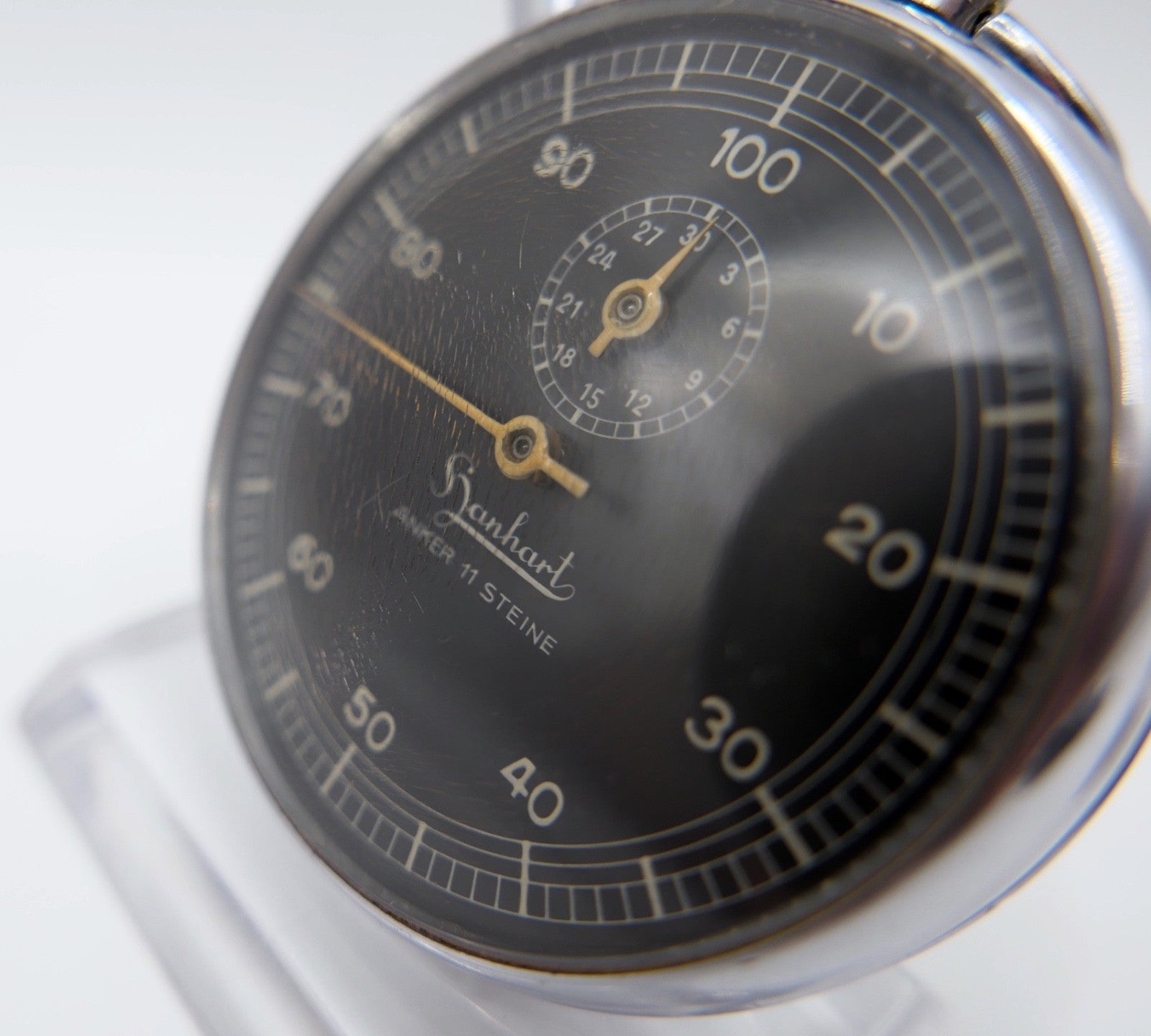 Hanhart Stoppuhr Anker 11 Steine Mechanisch 51,5mm Vintage schwarz ZB selten