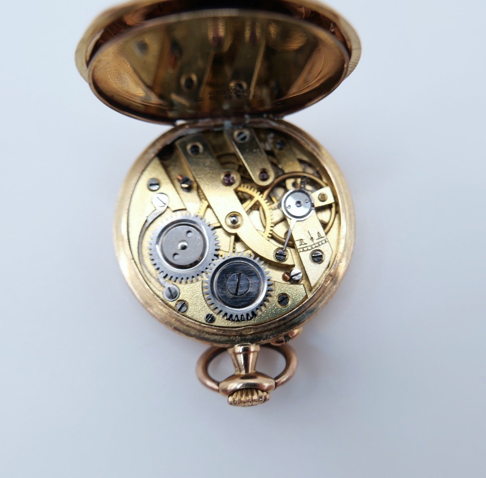Antike Florale Gold Taschenuhr 14K 585 Remontoir Emaile um 1900 open face