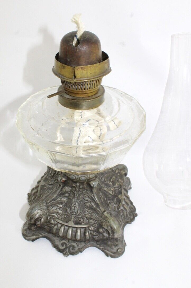 Alte Jugendstil Petroleumlampe Kupfer Tischlampe Zinn Optik 44cm R. Ditmar Wien