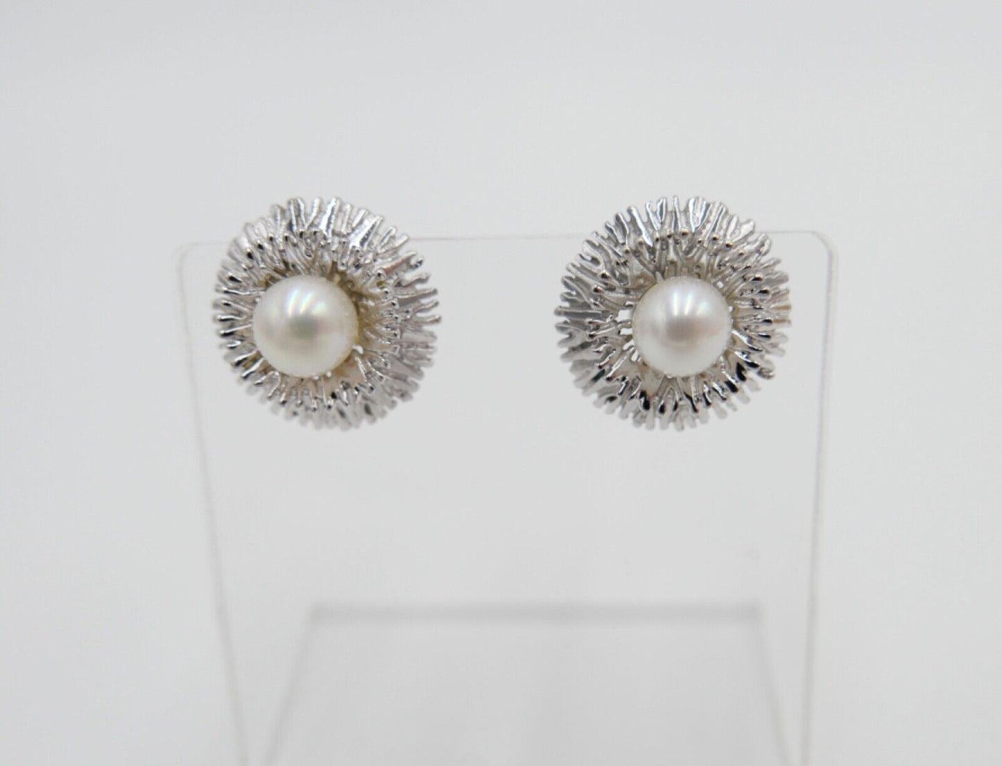 1970er Weißgold Zuchtperlen Damen Ohrringe Ohrstecker 585 / 14K Perle Ø 13 mm - Antikhandel-Stuttgart