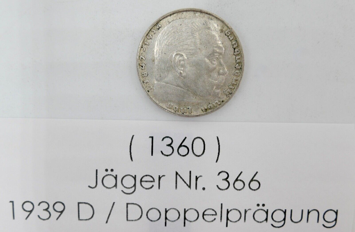 2 Reichsmark 1939 D FEHLPRÄGUG DOPPELPRÄGUNG auf Prägestätte Datum Schrift J.366