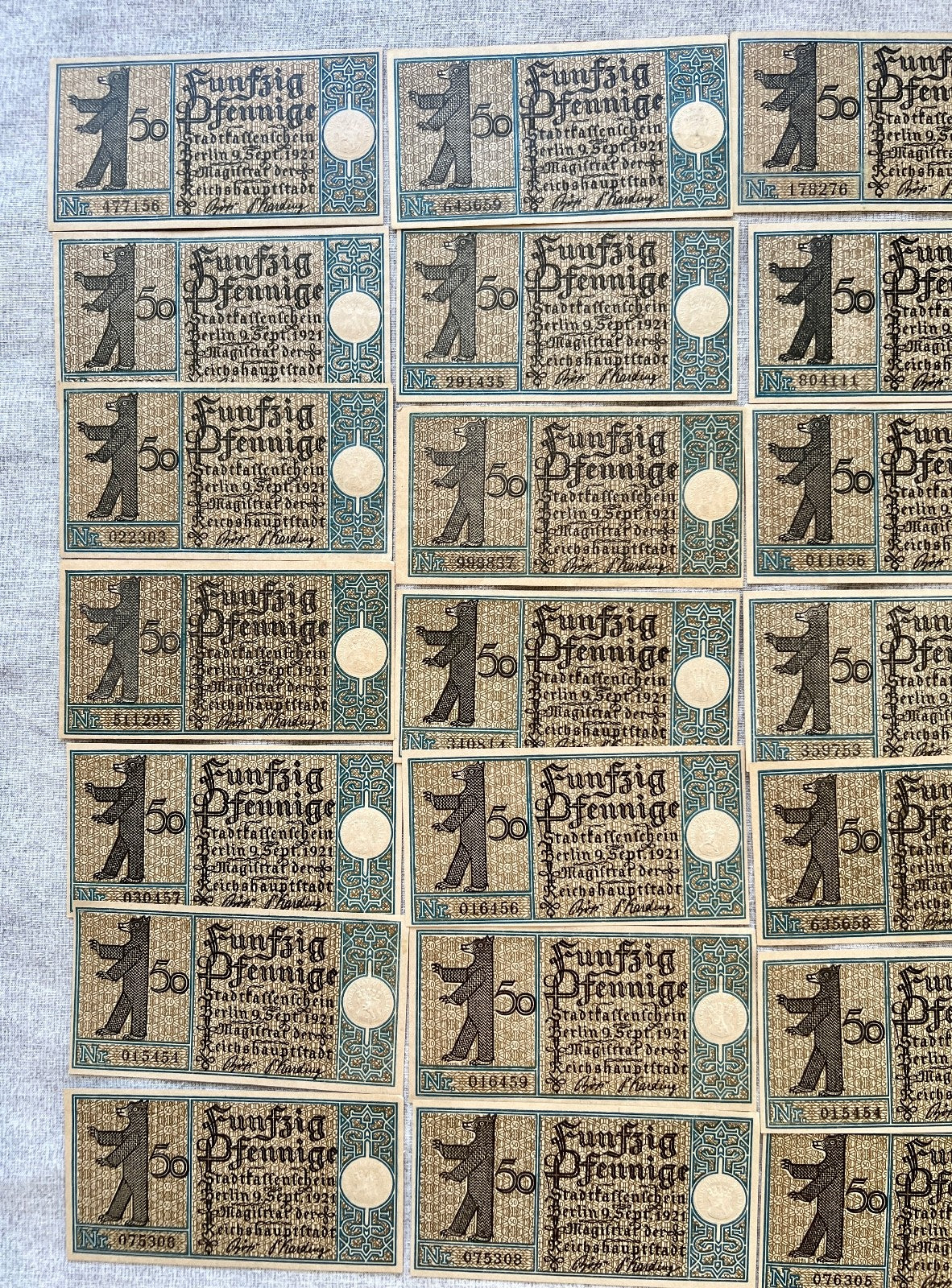 36x 50 Pfennige Geldscheine Banknote Notgeld der Stadt Berlin  UNC Bezirke 1921