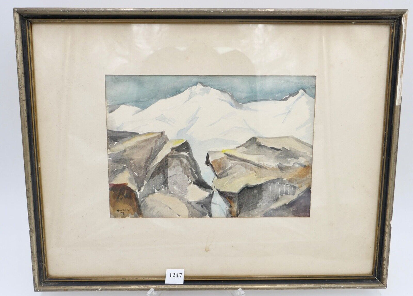 1939 Else Hertzer signiert und datiert Aquarell Winter Berge Landschaft 42x32 cm