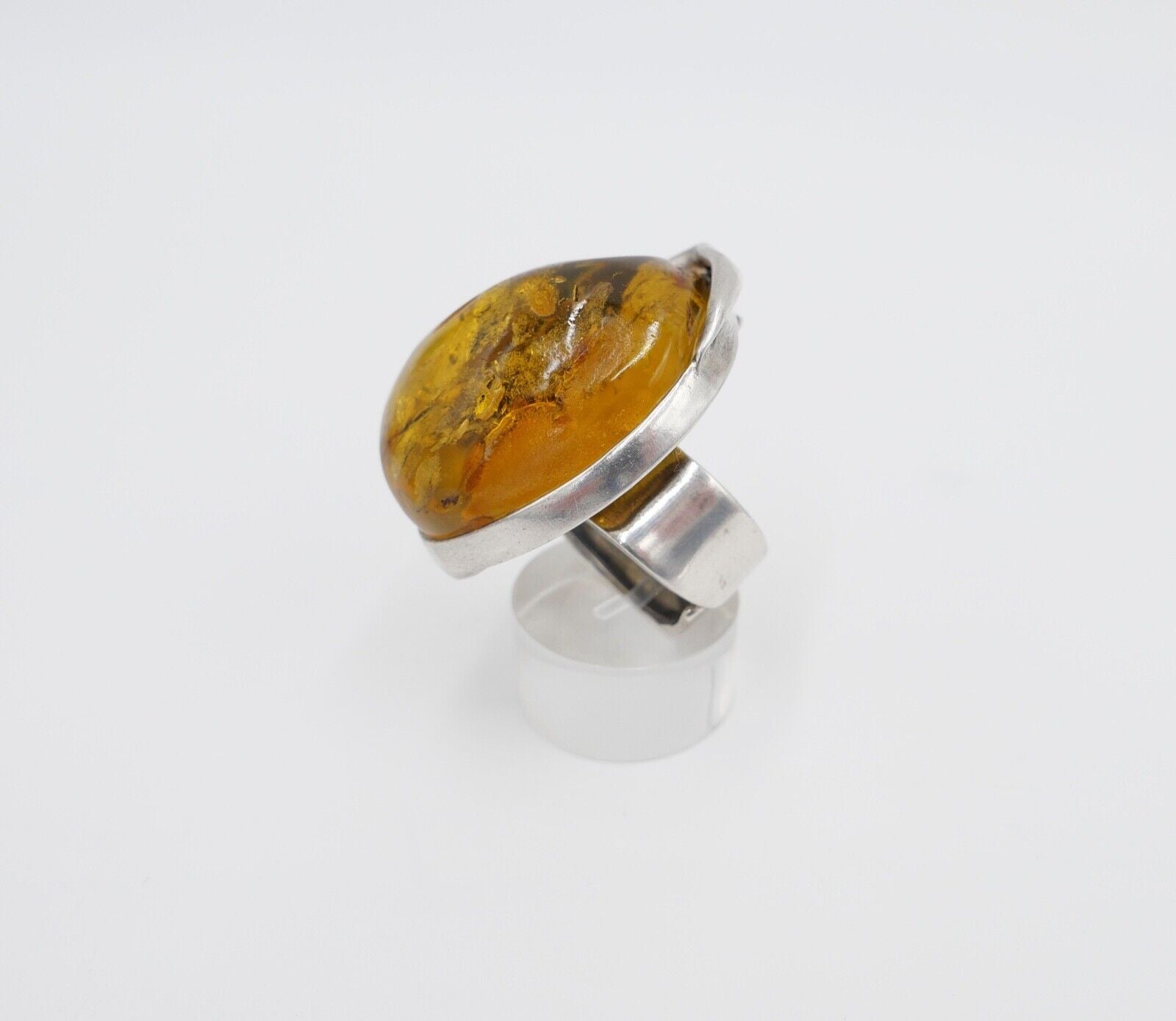 80er Jahre Designer Ring Bernstein Silber 925 Gr. 58 Frauenkopf G Danzig Polen