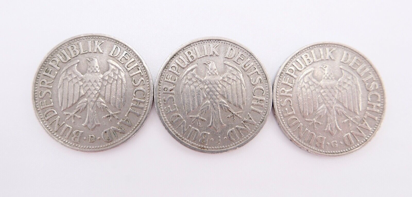 3x 1 DM Deutsche Mark ss - vz 1950 D 1954 J 1959 G Jäger J.385