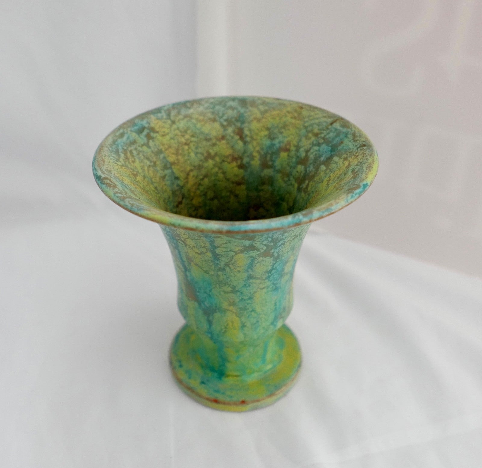 60er  70er Keramik Gerhard Liebenthron Blumenvase in grün gelb 14 cm