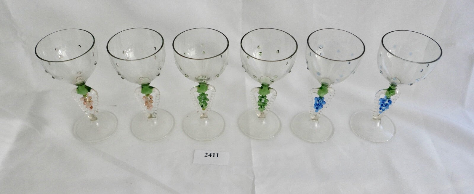 6x Lauscha Bimini Likör Glas Gläser Set Art Deco 10,7 cm buntes Traubenmotiv