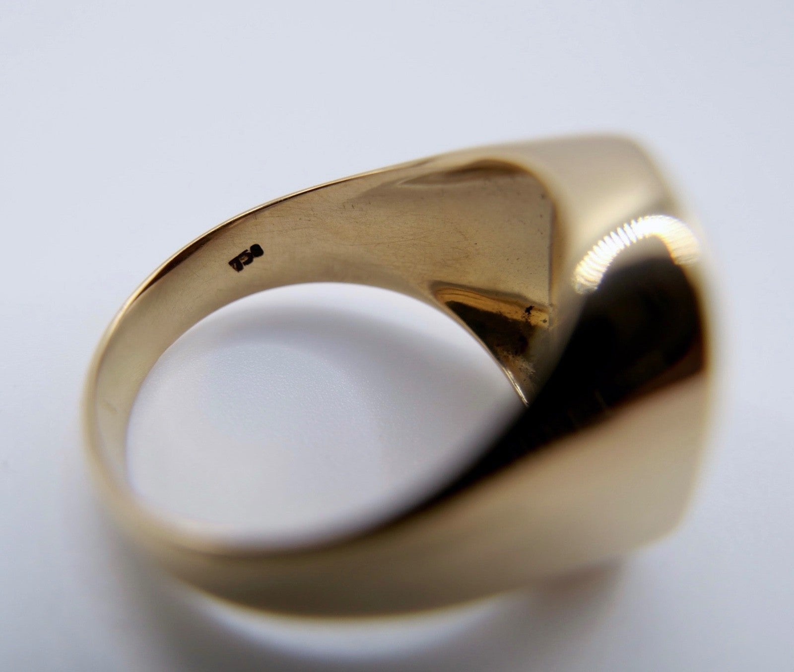 1980er Herren Goldring 750er Gelbgold mit Lagenachat Siegelring 18K Gr. 64 / 65