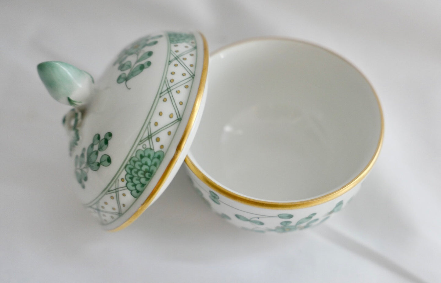 Meissen 1. Wahl Porzellan Zucker Dose Döschen  indisch grün reich
