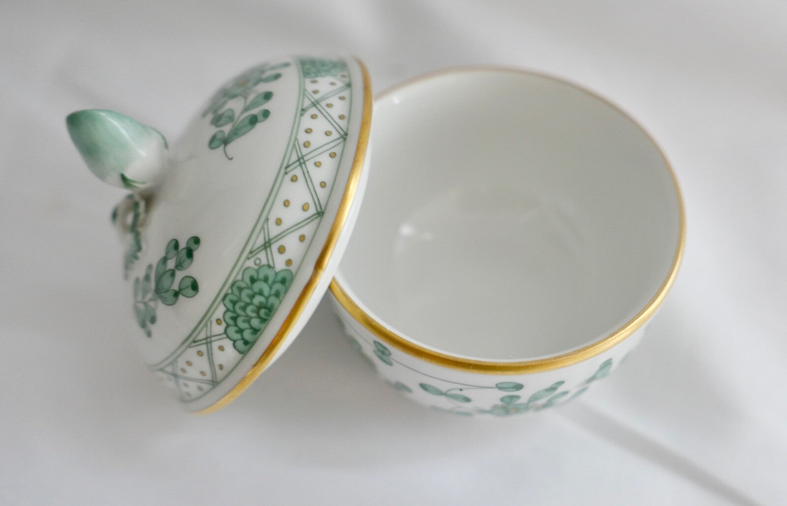 Meissen 1. Wahl Porzellan Zucker Dose Döschen  indisch grün reich