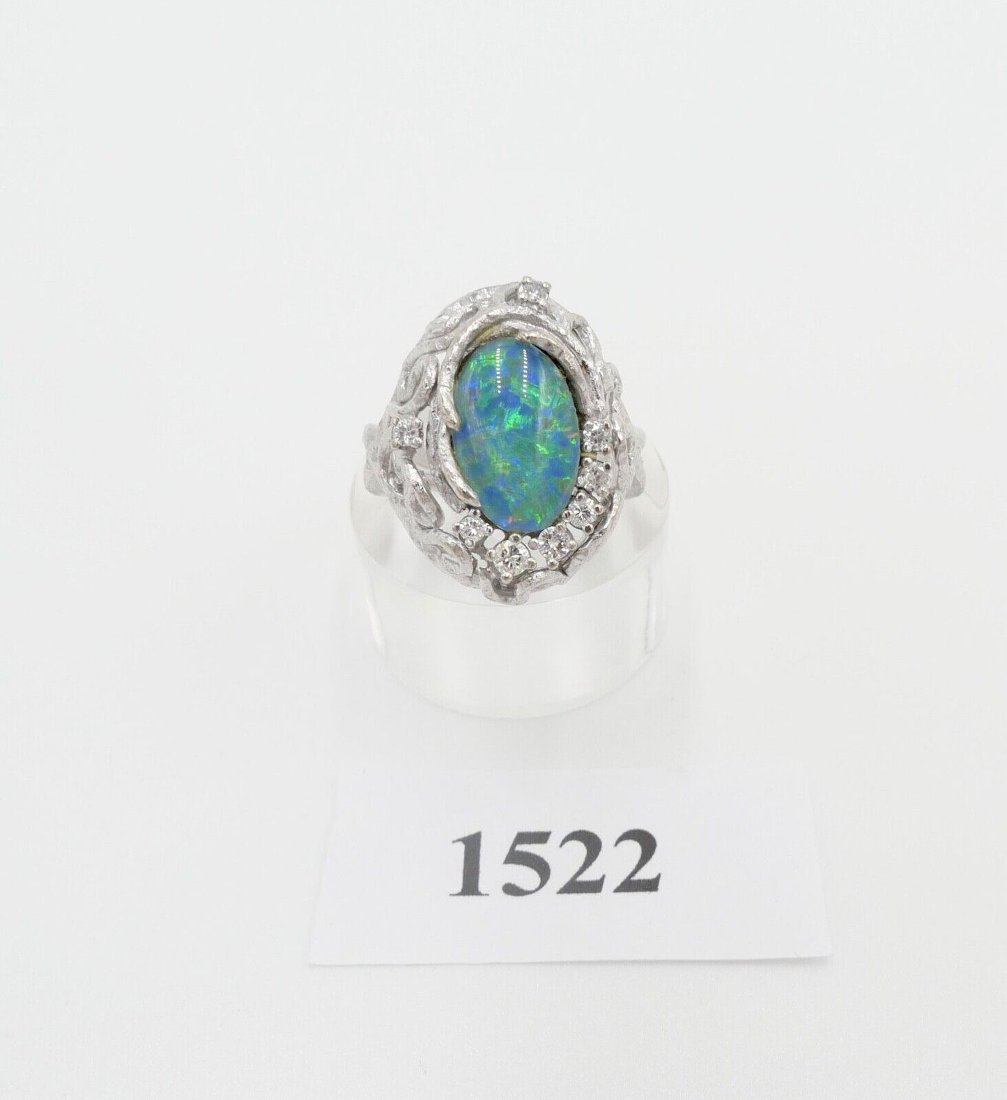 70er Jahre Damenring Brillant Opal Ring Weißgold 585 / 14K Gr. 56