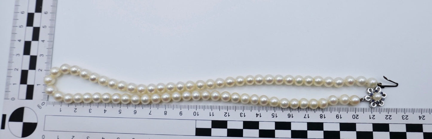 70er Jahre Perlenkette Collier 44 cm Ø 7 mm Silber 925