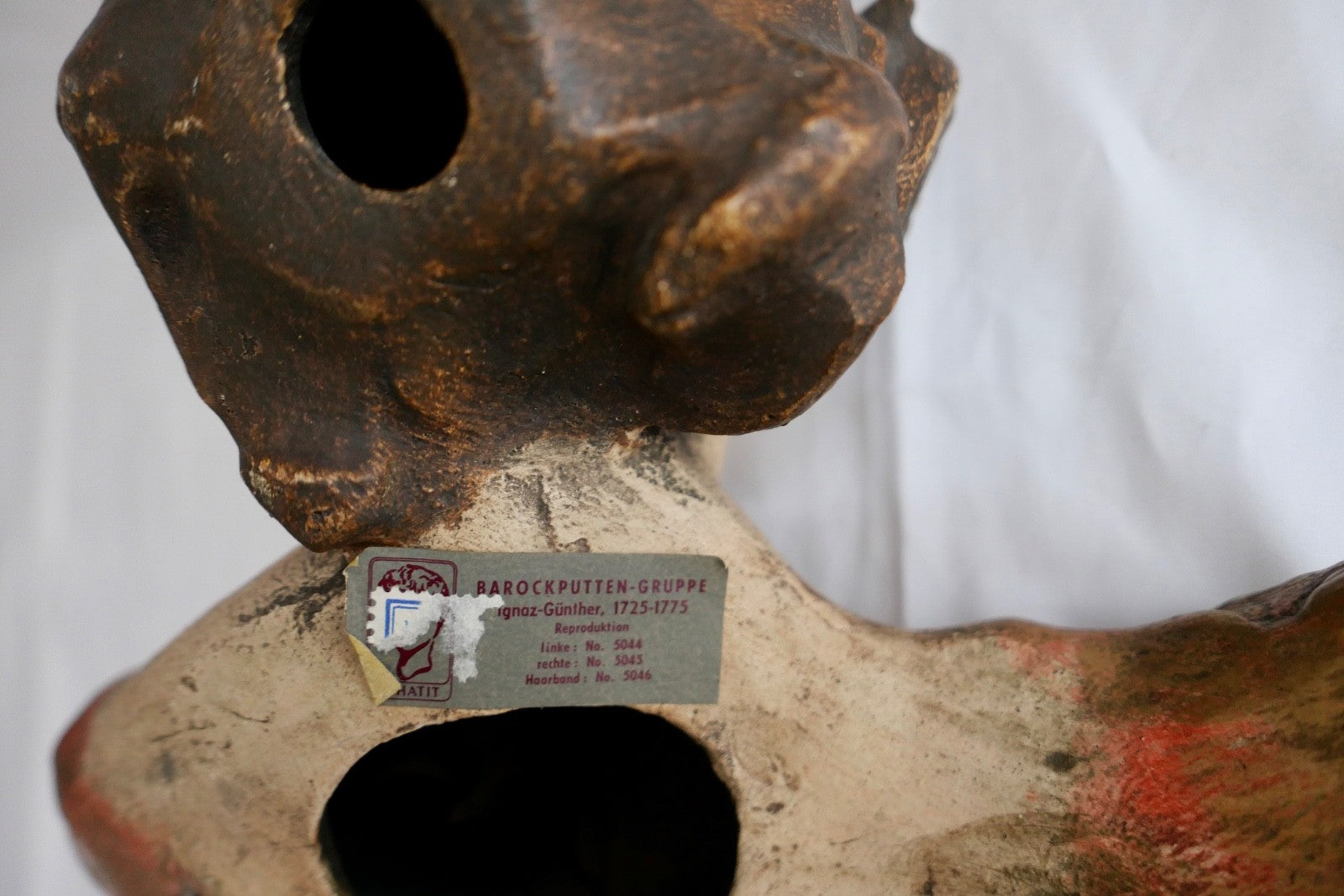 Großer Engelkopf farbig Puttenkopf Putti aus Achatit nach Ignaz Günther