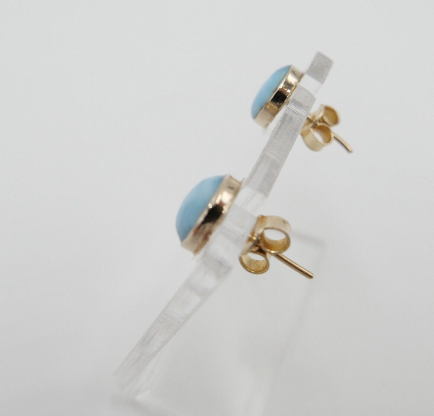 LARIMAR Gelbgold Ohrringe Ohrstecker 585 / 14K Handgefertigt Ø 10,1 mm