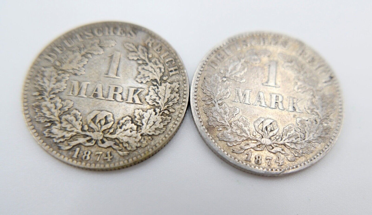 2x 1 Mark Deutsches Reich 1874 F G  Jäger J.9