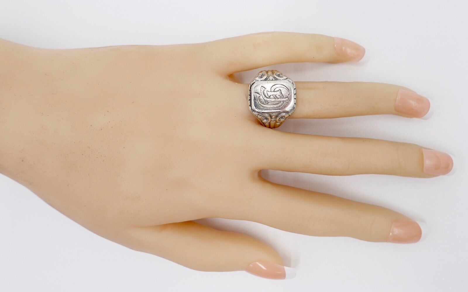 Jugendstil Siegelring Monogramm GH Herrenring Ring 835 Silber Gr. 61-62