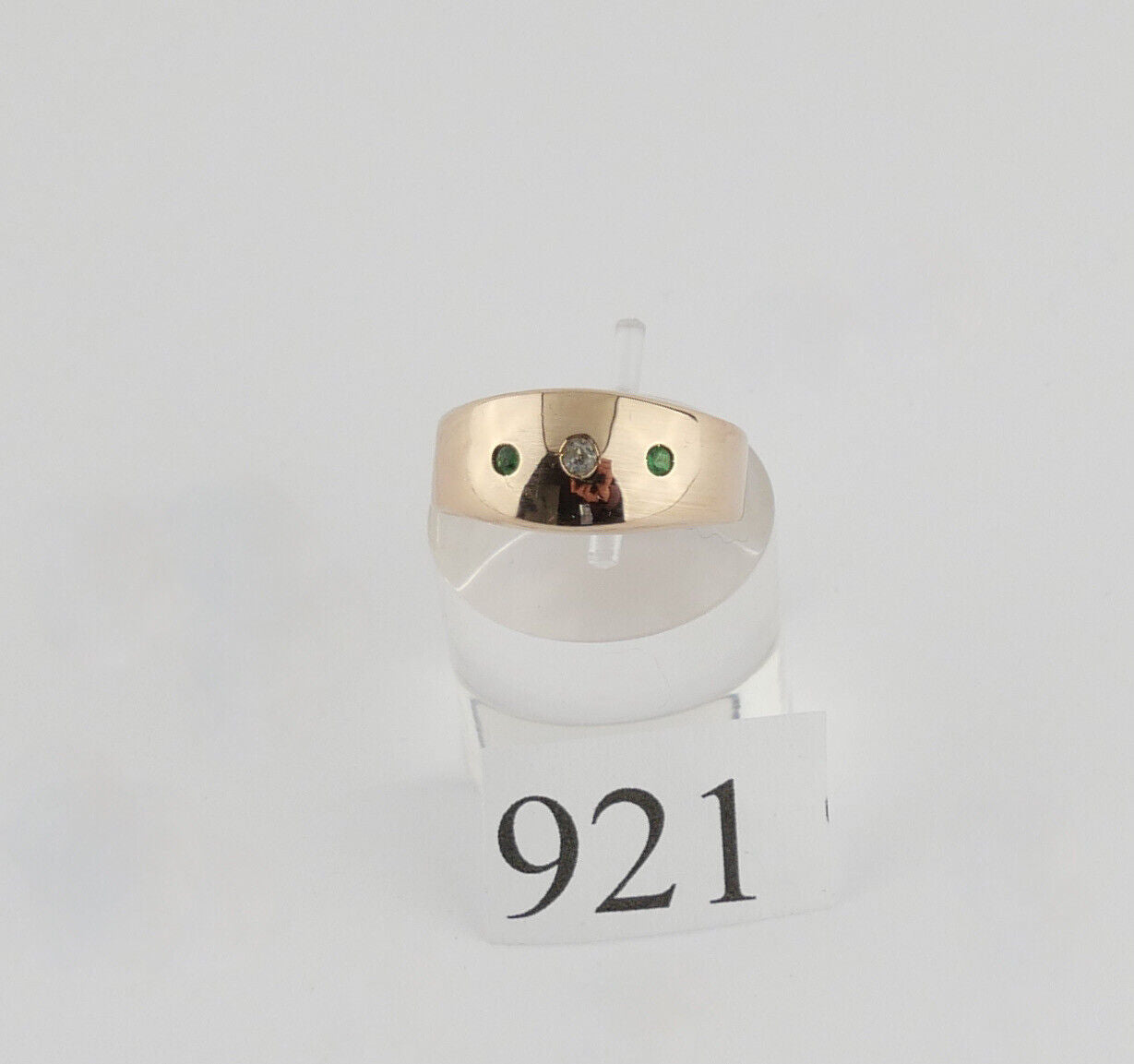 Antiker Rotgold Ring 19 Jh. 585 14K Gr. 58 Smaragd & Diamant