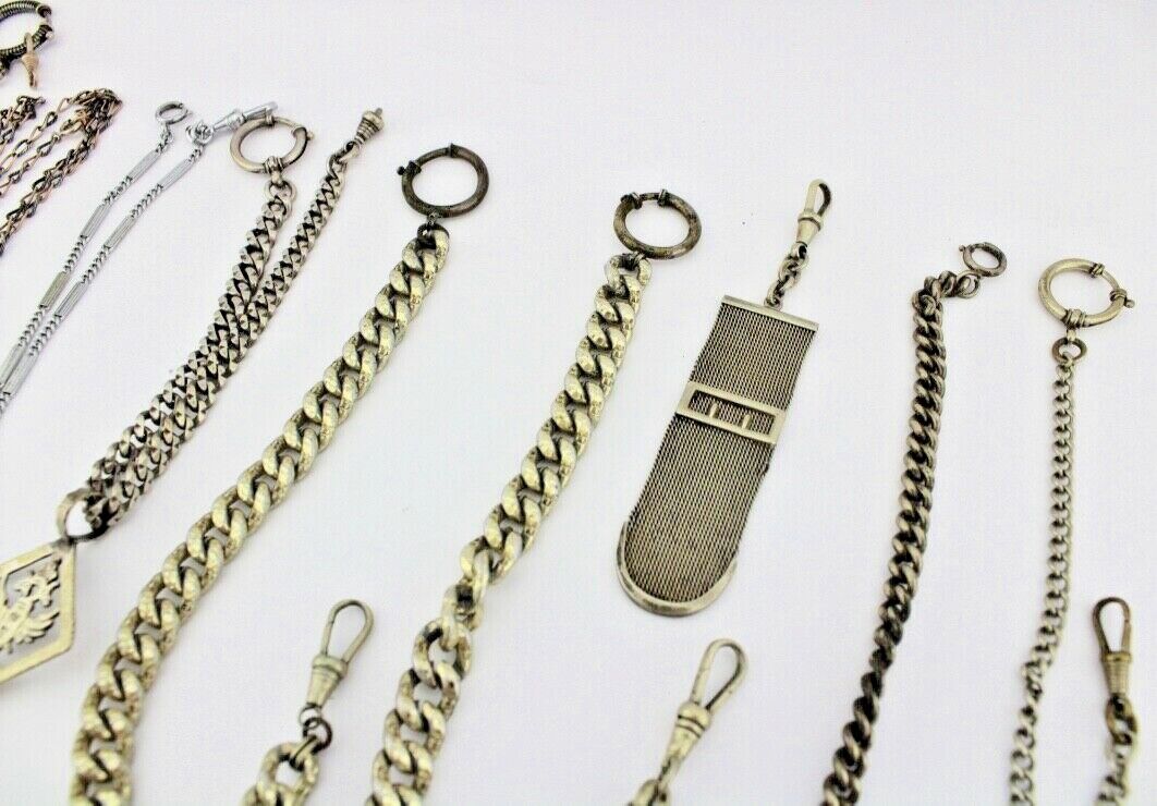 10 Antike Taschenuhr Kette watch Chain Silber versilbert Metall L&F Doppeladler