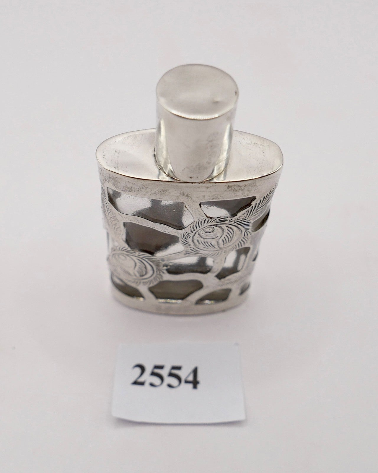 Kleines altes florales Glas Flakon mit 925 Sterling Silber Mexiko RM