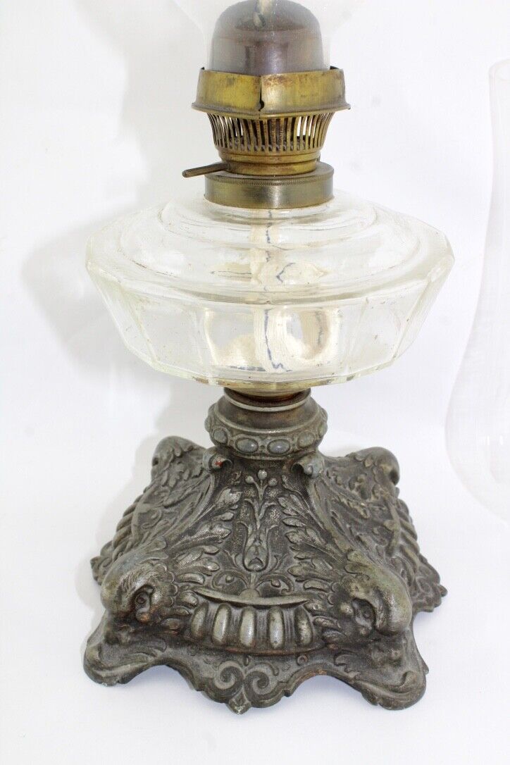 Alte Jugendstil Petroleumlampe Kupfer Tischlampe Zinn Optik 44cm R. Ditmar Wien