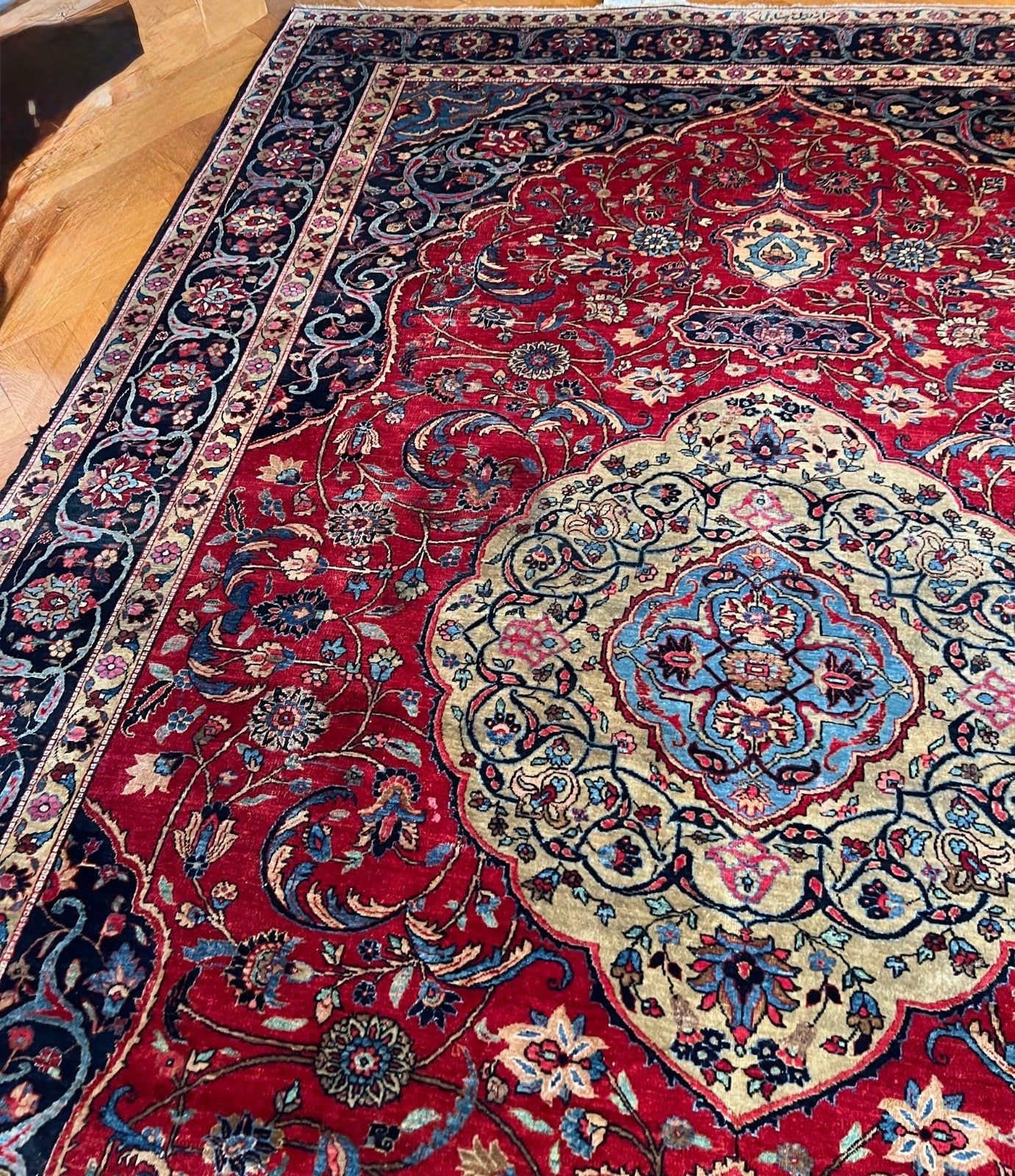 Großer Kashan alter Orientteppich Perserteppich old carpet 382x270 cm