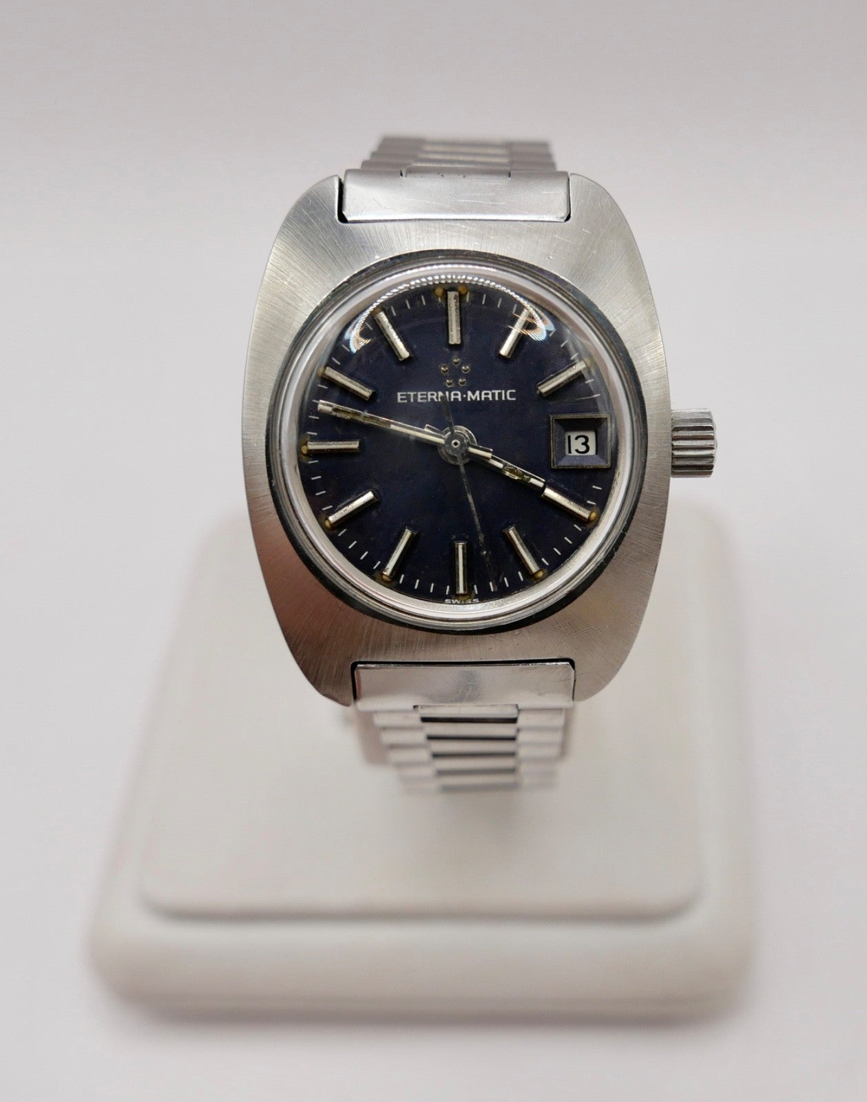 70er Eterna-Matic Damenuhr Automatic Orig Band blaues Zifferblatt 154T Cal 12671