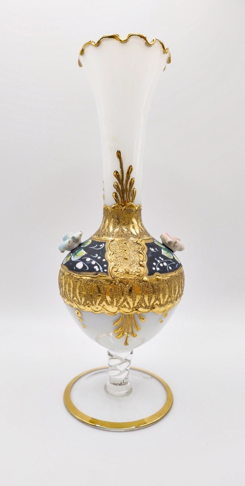kleine Glas Vase Murano oder böhmisch 21,5 cm Gold Blumen sehr dekorativ