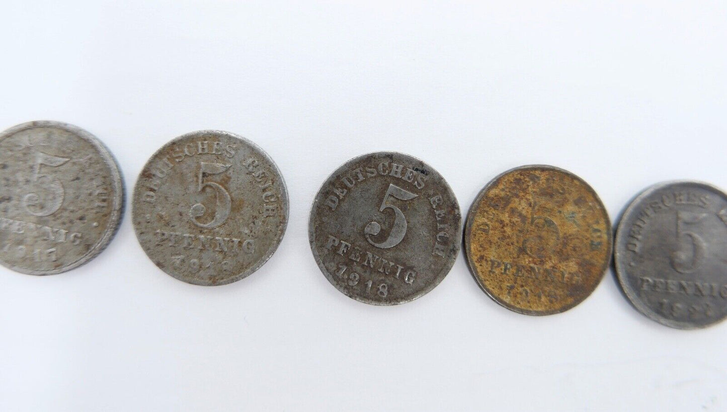 5x 5 Pfennig  J.297 ss-vz 1922 1918 1917 Deutsches Reich