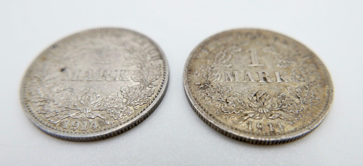 2x 1 Mark 1914  A / D Deutsches Reich Coin lot Münze