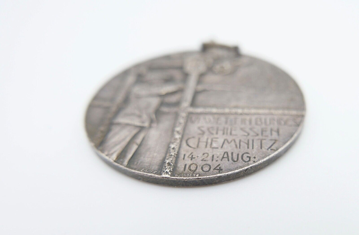 Medaille Bundesschiessen 1904 Chemnitz Lauer Nürnberg Silber 990 Georg KVG Sachs