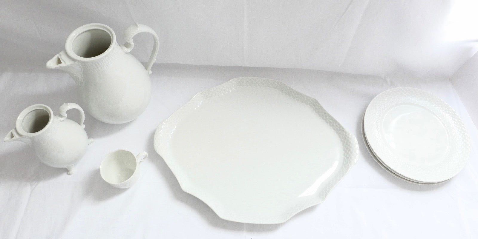 7 Tlg. Ludwigsburg Mokka / Kaffee /  Teilservice weiß Schuppenmuster