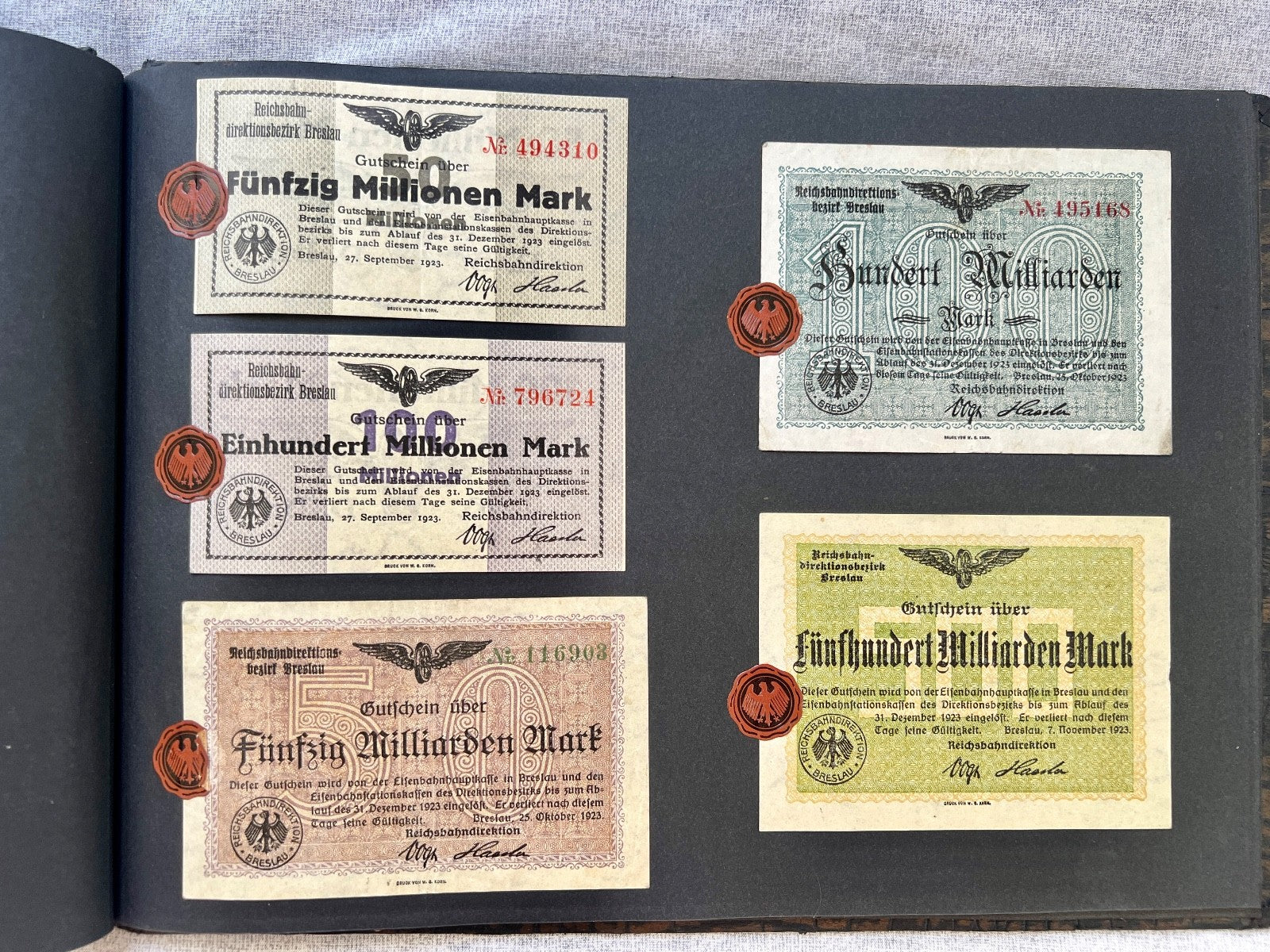 Album  116x Inflation Geldscheine Ro. Banknoten Mark Reichsbahn Mrd Mio UNC
