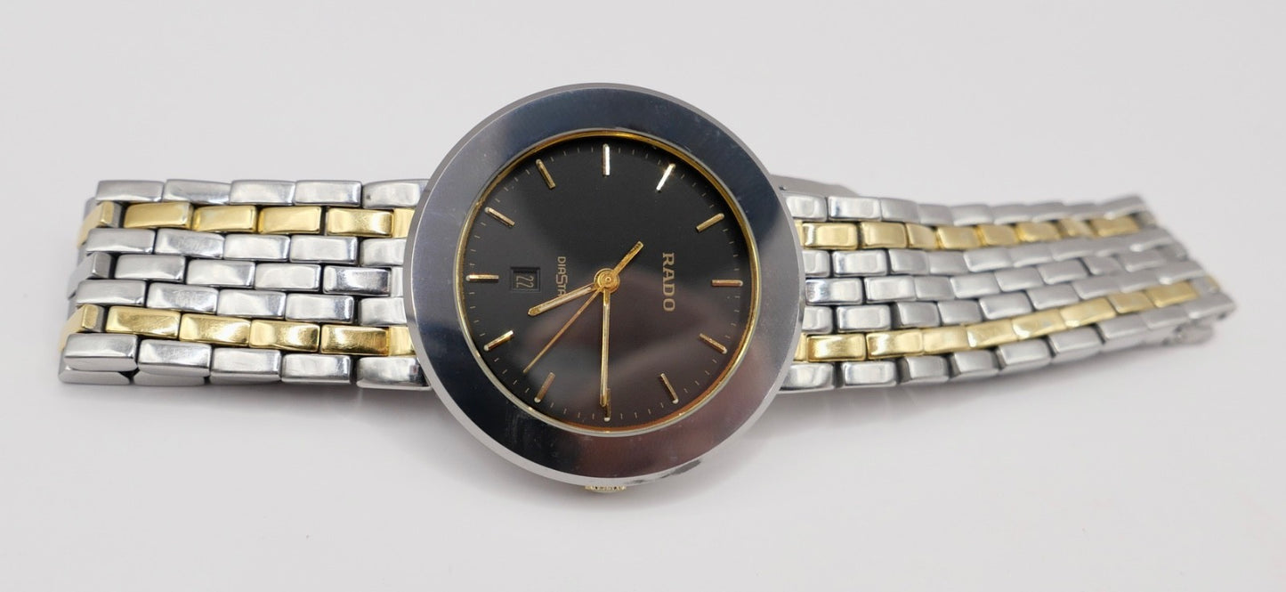 1990er Jahre RADO DIASTAR Armbanduhr Quarz 35mm Bi-Color 152.0343.3 Stahl Gold