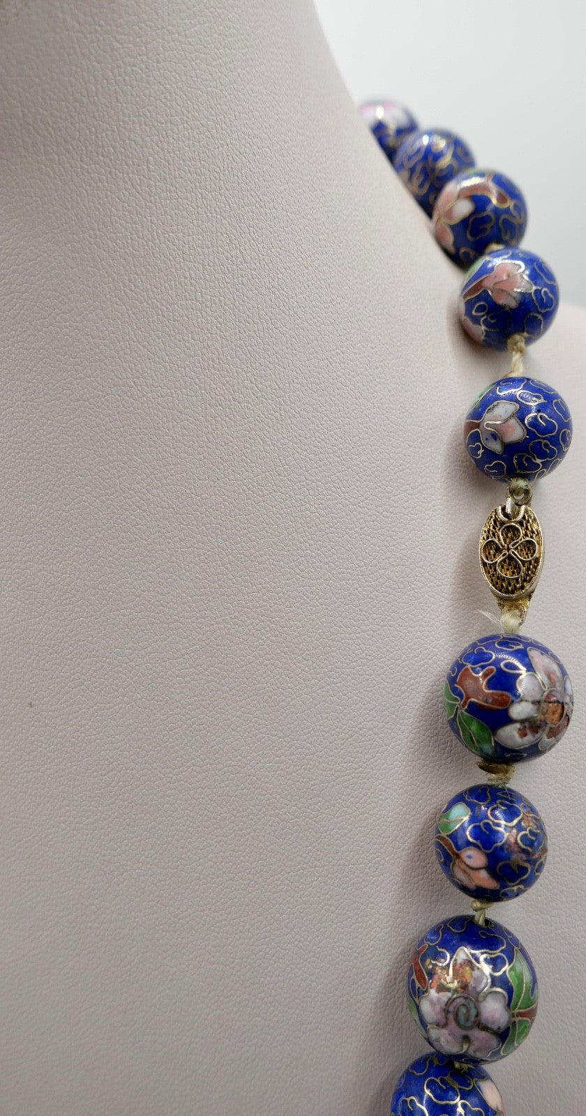 Halskette Vintage Chinesische Cloisonne Emaille 60 cm blau Perlen 1960er Jahre