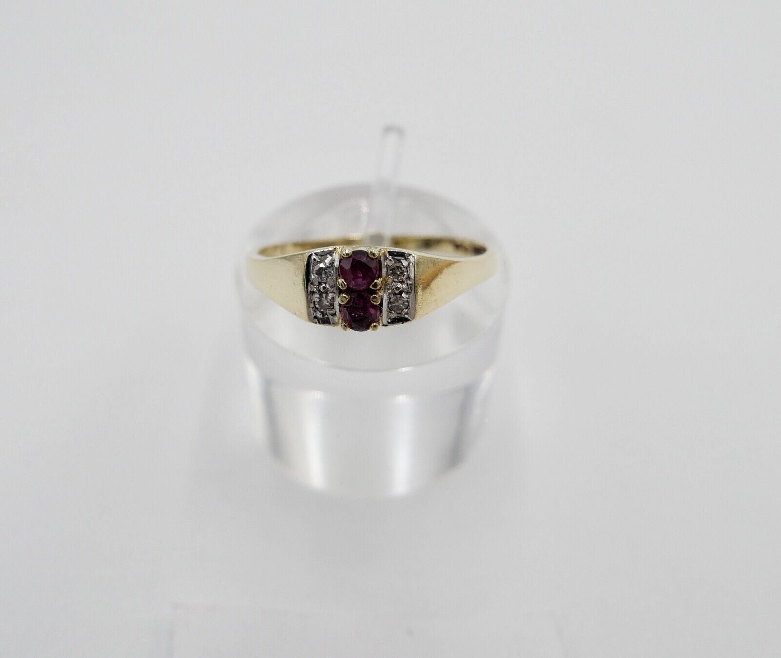 80er Jahre Damenring Ring Gold 585 / 14K Rubin Diamanten Gr. 56 Achtkantschliff