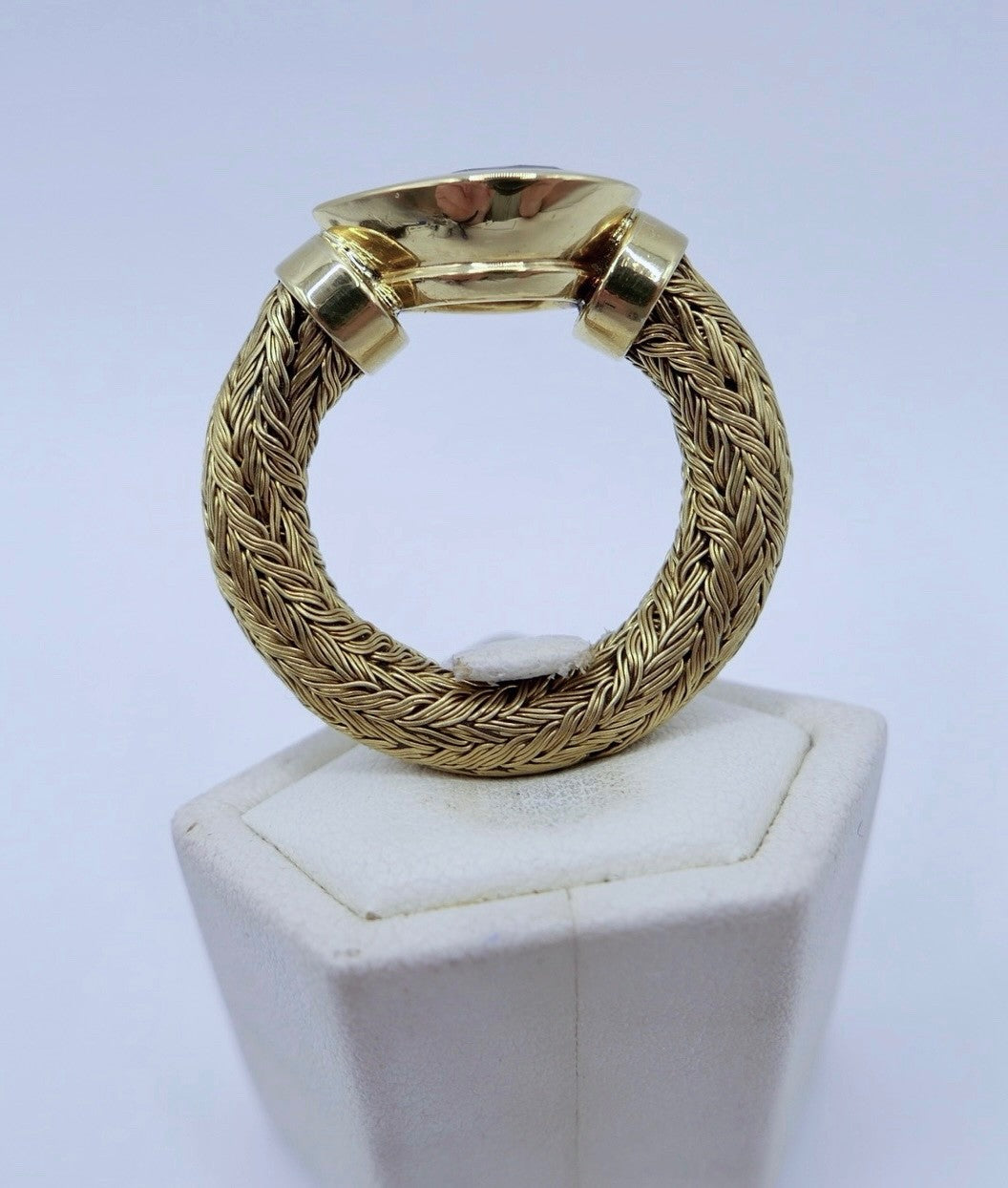Unikat Goldring 750er Tropfen Turmalin Indikolith Blau Grün Zopfmuster 3,5 Ct