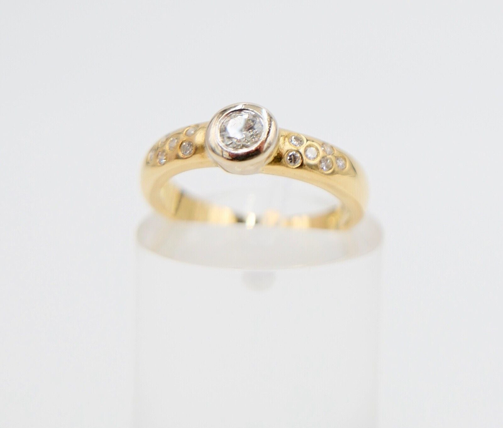 Eleganter Bicolor Gelb/Weiß Gold Ring 0,32 Ct  SI Brillant 750 18K Gr. 53