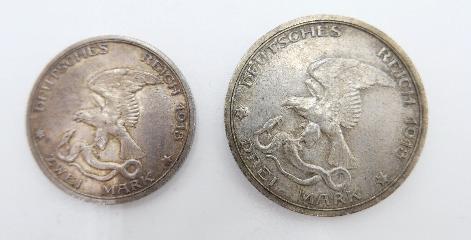 2 & 3 Mark 1913 Preußen Deutsches Reich Coin Münze Jäger 109 110 Der König Rief