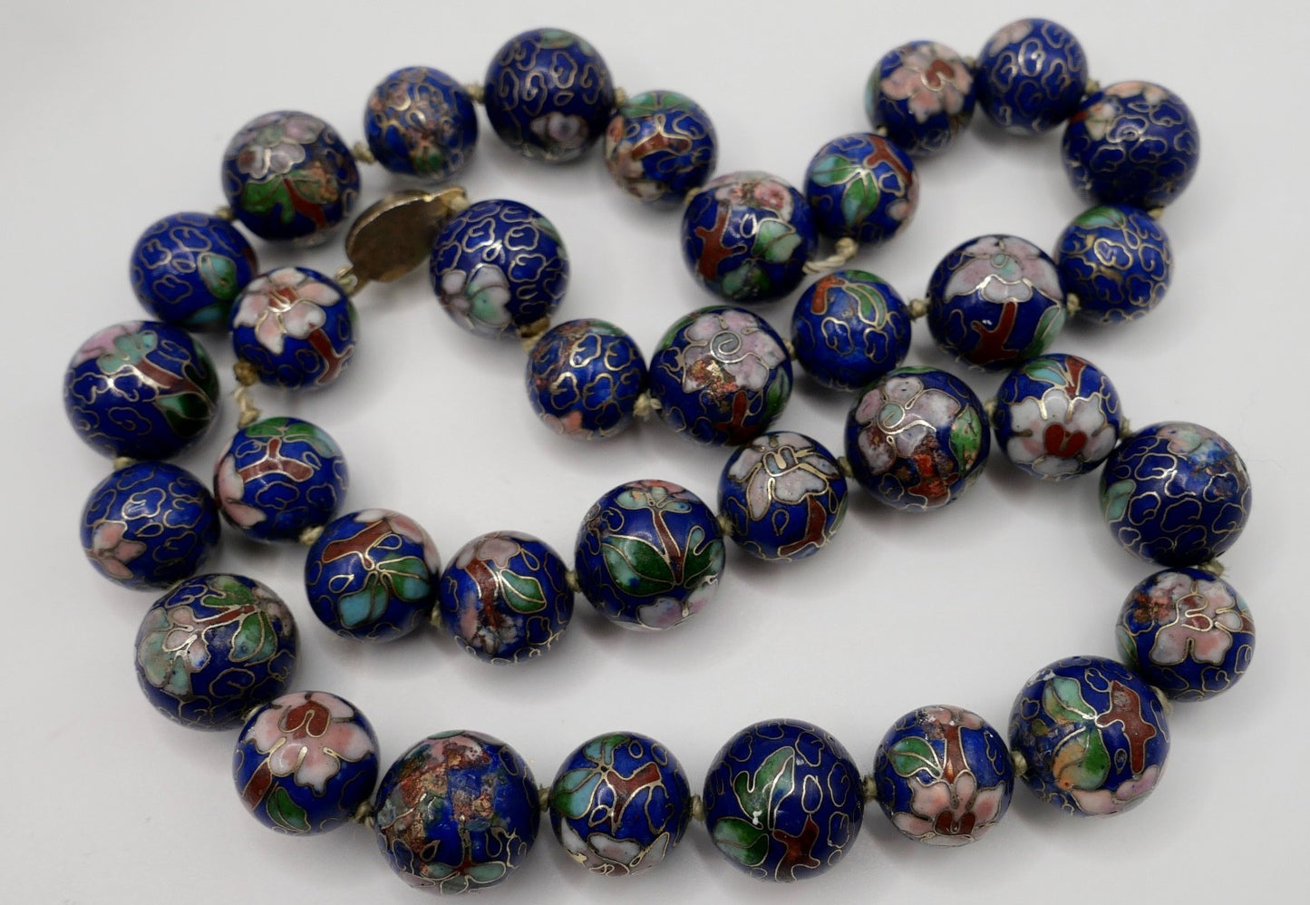 Halskette Vintage Chinesische Cloisonne Emaille 60 cm blau Perlen 1960er Jahre