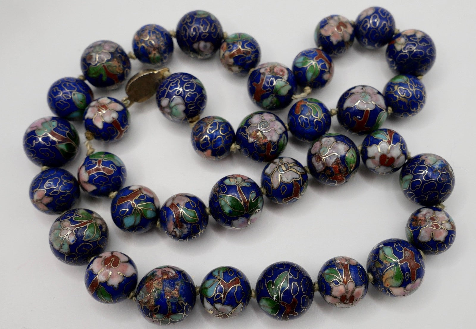 Halskette Vintage Chinesische Cloisonne Emaille 60 cm blau Perlen 1960er Jahre