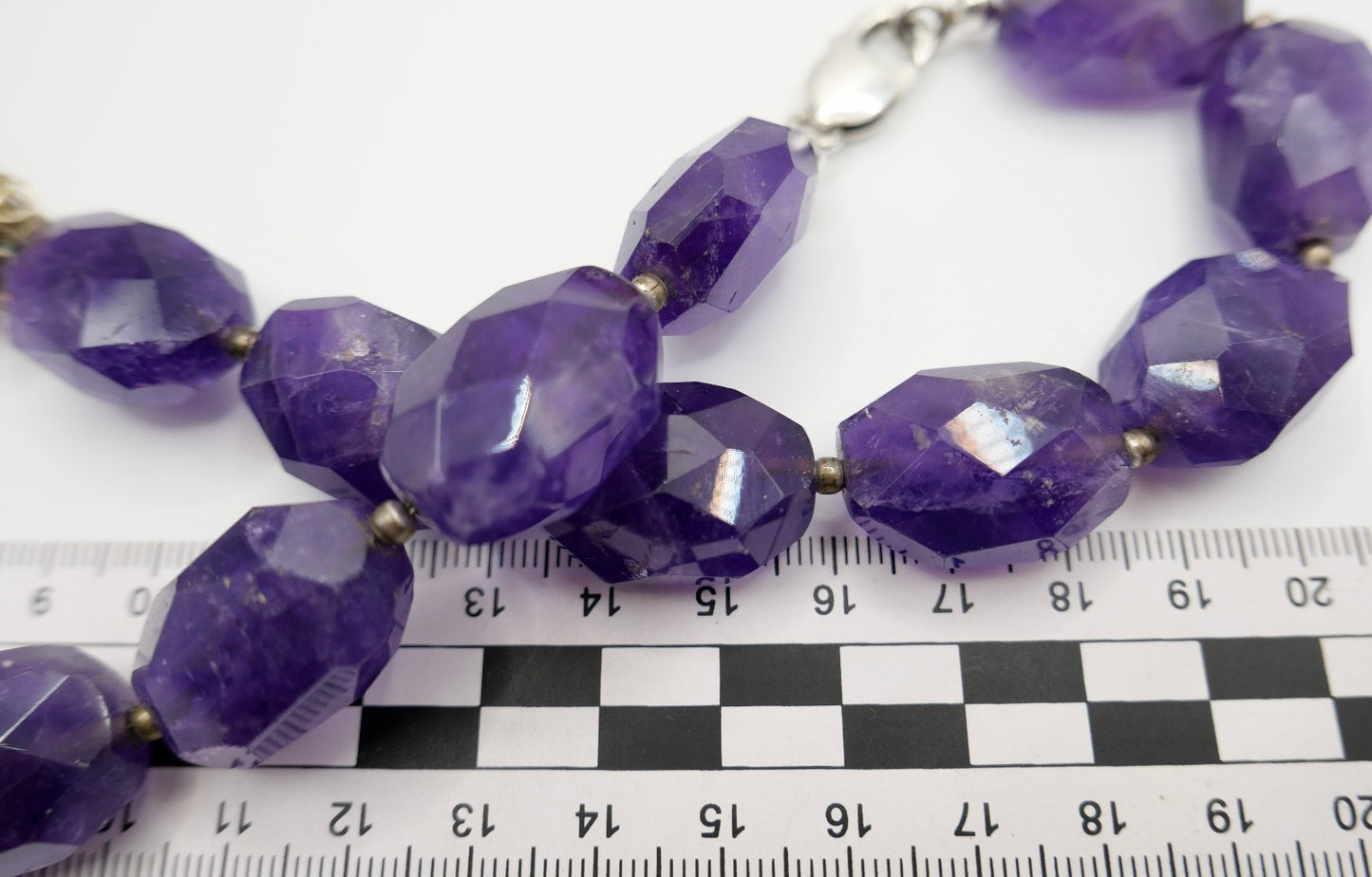 Natürliche Amethyst Kette Collier 925 Silber und Gold Element 49 cm