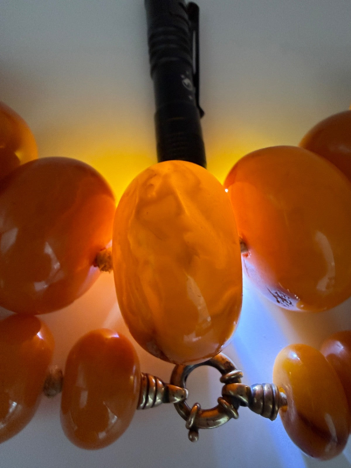 XXL butterscotch Bernsteinkette Kugeln 449 Gramm Pressbernstein 925 Silber
