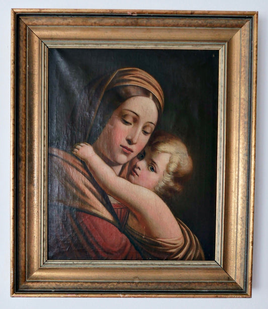 antikes altes Ölgemälde 19. Jh. Madonna della Seggiola nach Raffael 70x60 cm