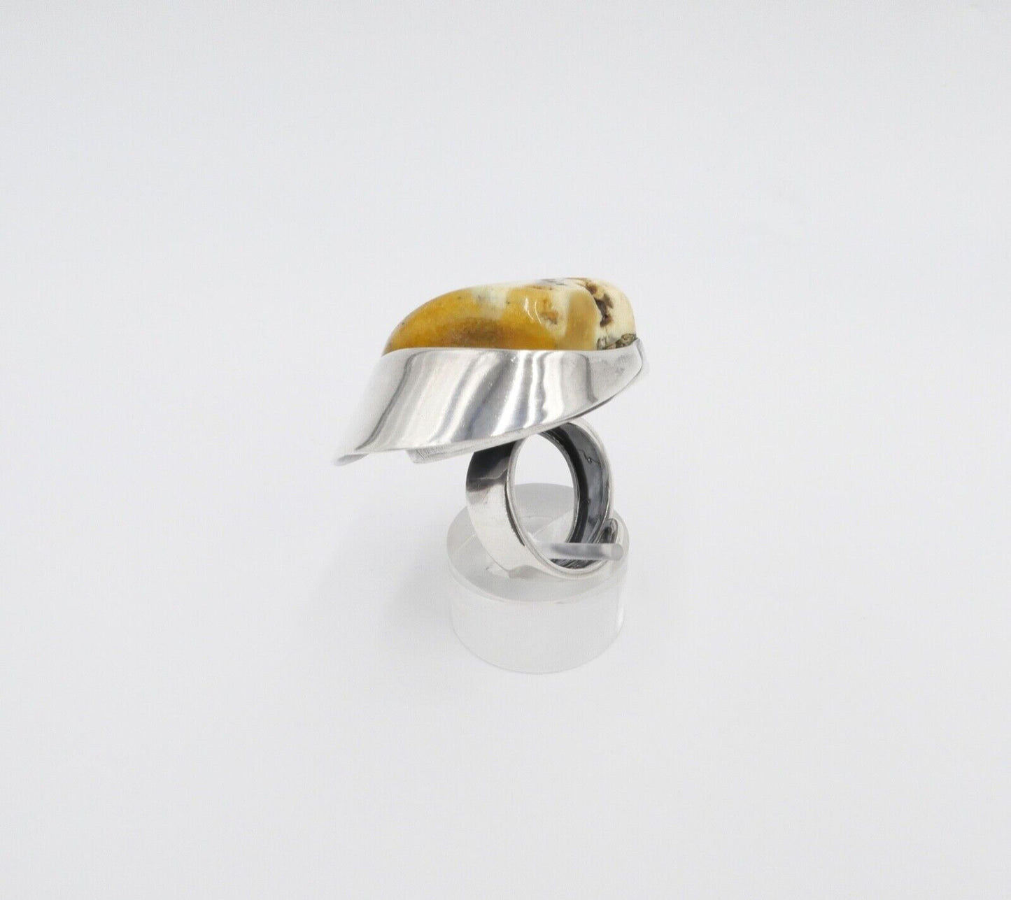 80er Jahre Designer Ring Bernstein Silber 925 Gr. 60 Frauenkopf G Danzig Polen