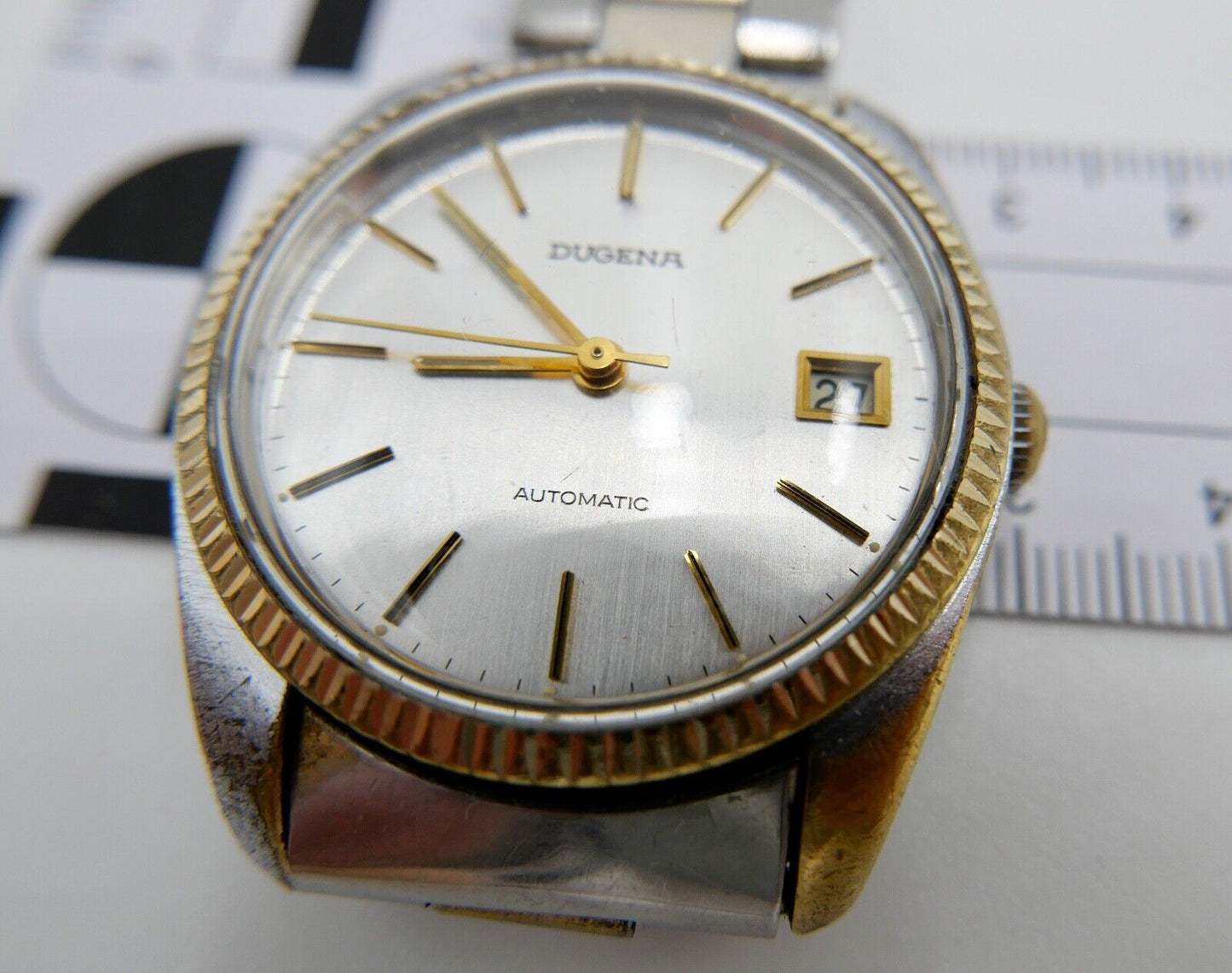 DUGENA 1970er Automatic Kal. PUW 1661S  2529 Stahl Gold Armbanduhr Datum