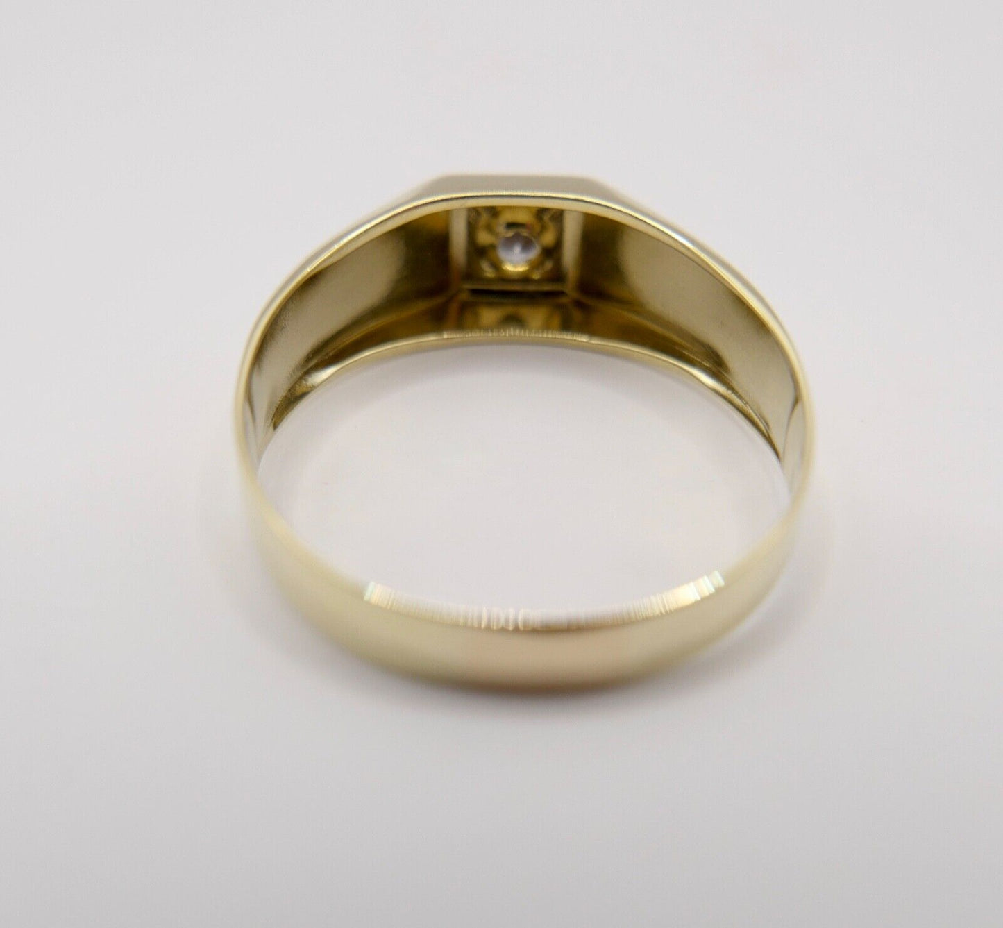 Herren Ring Gelbgold 585 / 14K Gr. 63 Diamant / Brillant 1980er Jahre 0,13 Ct