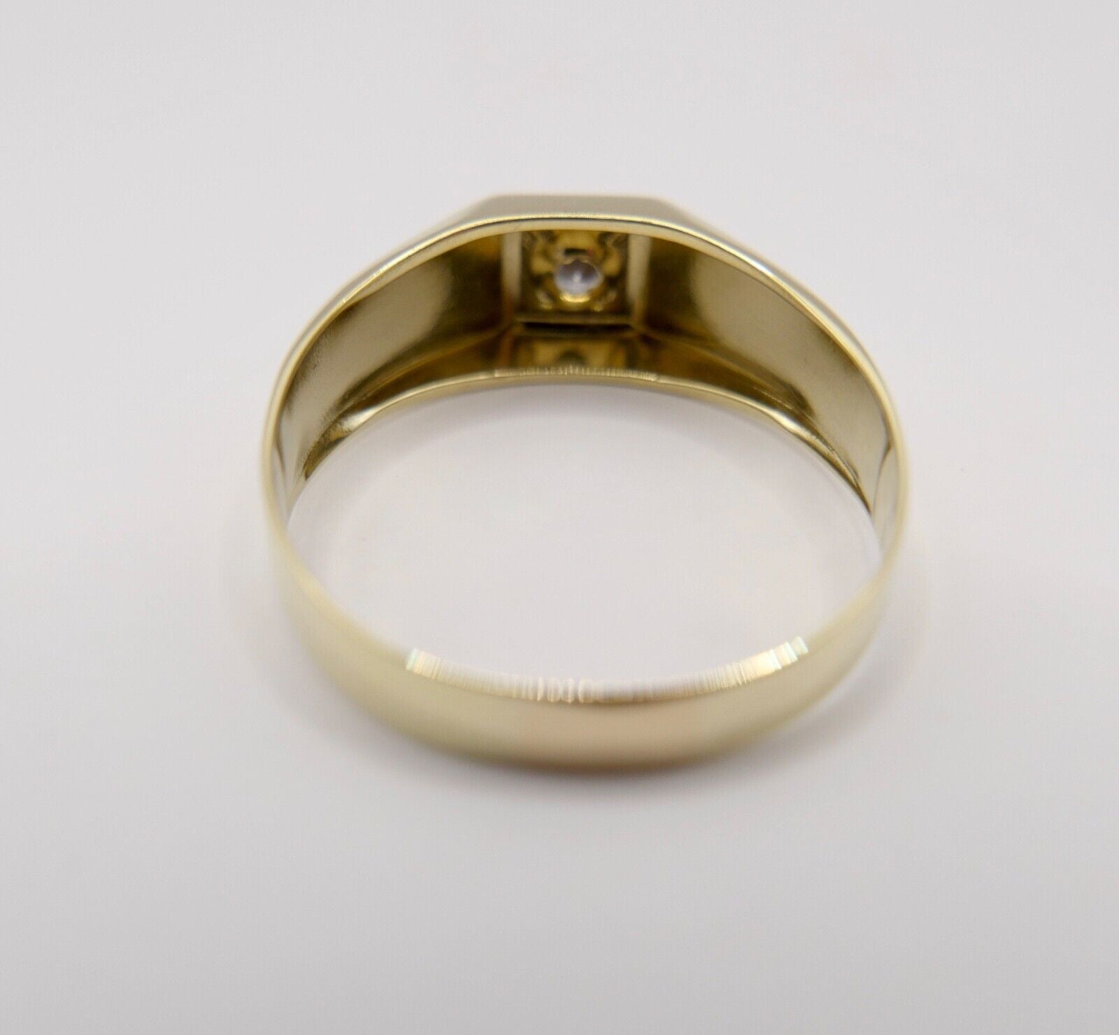 Herren Ring Gelbgold 585 / 14K Gr. 63 Diamant / Brillant 1980er Jahre 0,13 Ct