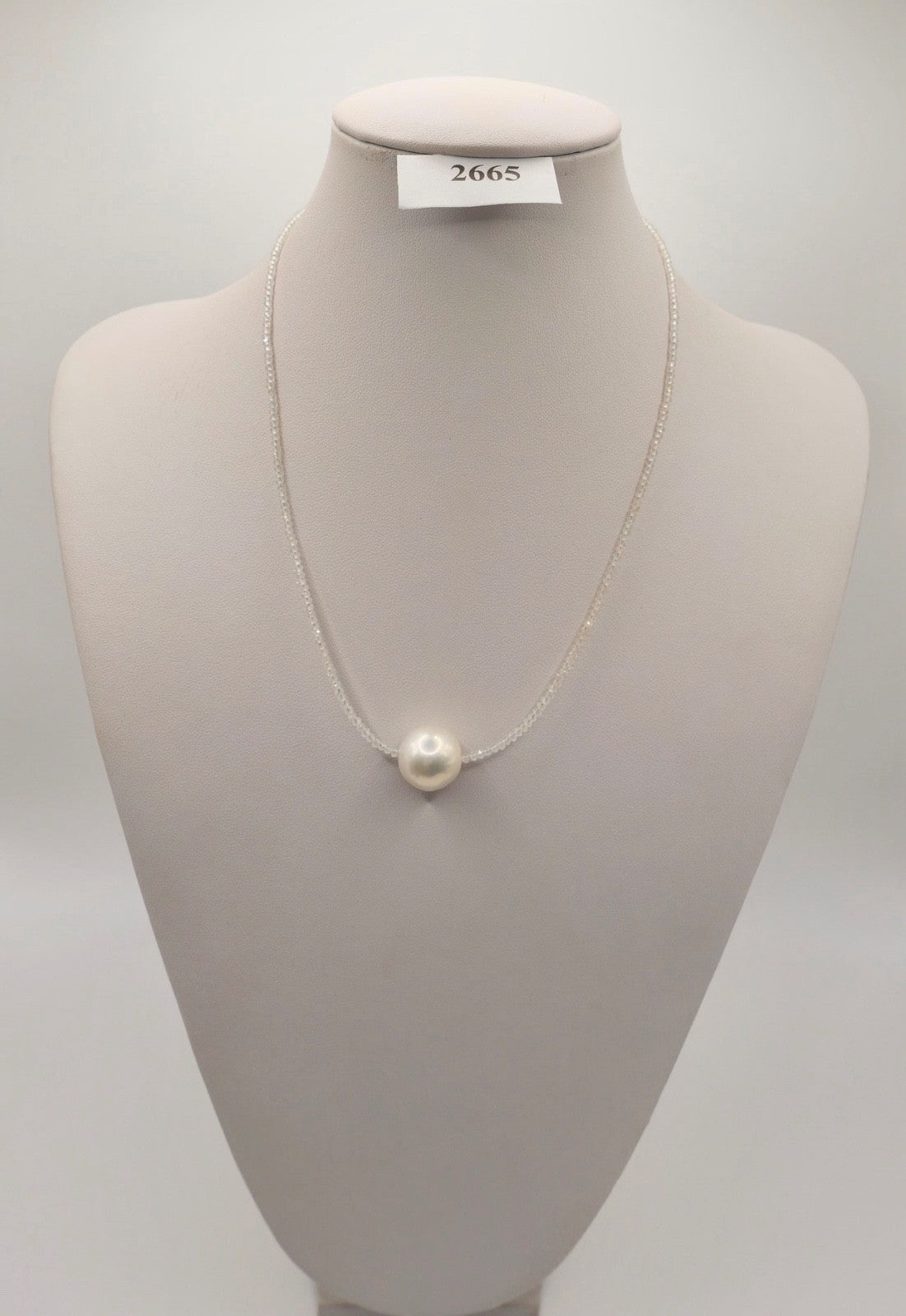 Elegante Kette mit großer Barockperle & Bergkristall 50 cm Silberverschluss