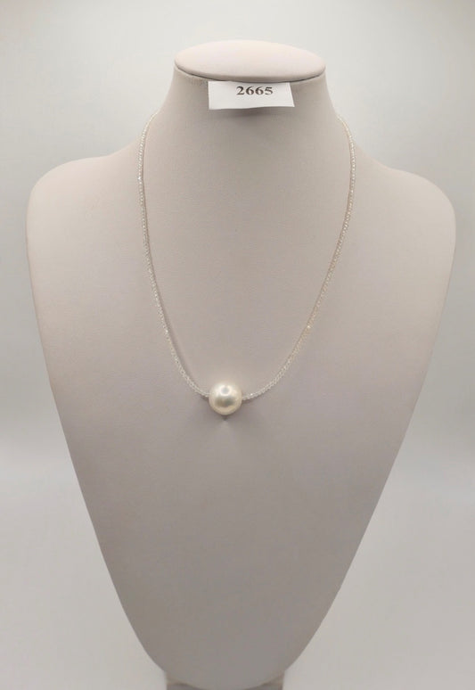 Elegante Kette mit großer Barockperle & Bergkristall 50 cm Silberverschluss